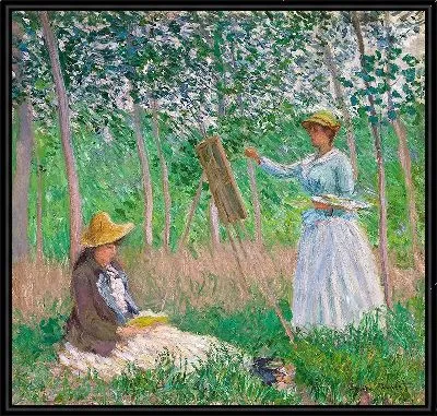В лесу в Живерни. Бланш Ошеде за мольбертом с Сюзанной Ошеде за чтением