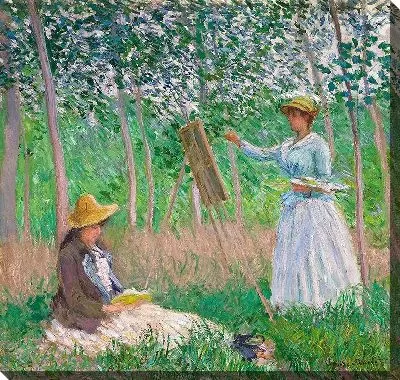 Картина В лесу в Живерни. Бланш Ошеде за мольбертом с Сюзанной Ошеде за чтением