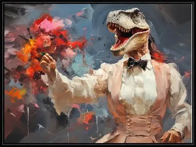 Динозавр в платье с цветами