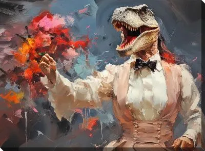 Динозавр в платье с цветами