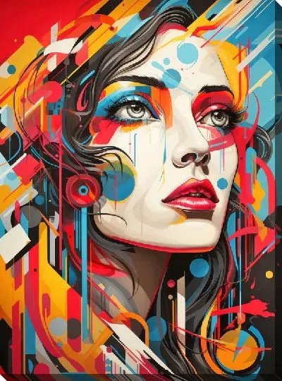 Картина маслом Девушка в стиле арт с геометрическим фоном