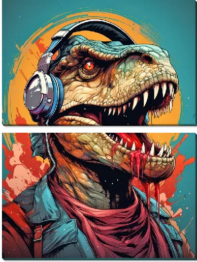 Модульная картина Динозавр слушает музыку