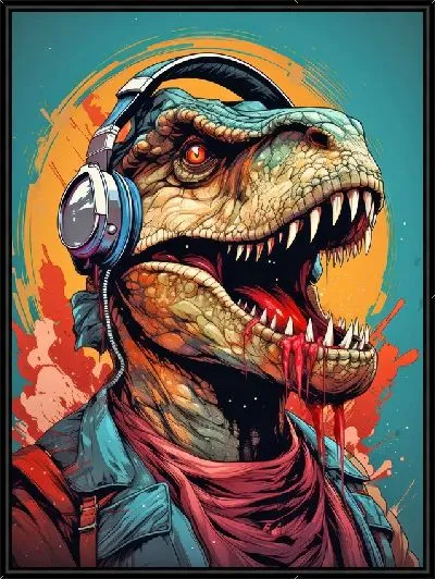 Картина Динозавр слушает музыку