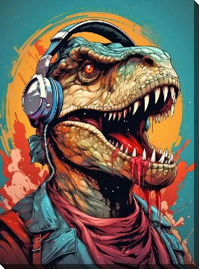 Постер Динозавр слушает музыку