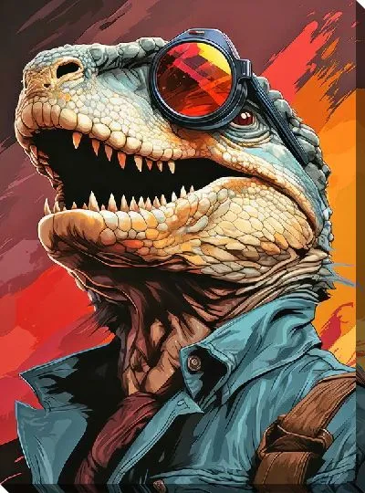 Картина маслом Динозавр в очках №57