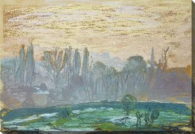 Картина Зимний пейзаж с вечерним небом (с цветокоррекцией)