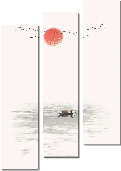 Модульная картина Японский минимализм с красным солнцем