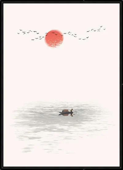 Картина Японский минимализм с красным солнцем