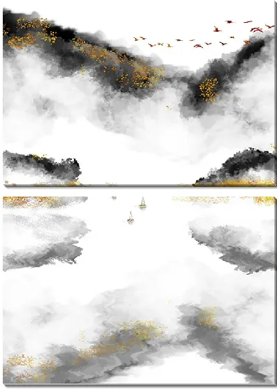 Модульная картина Абстрактные облака и птицы