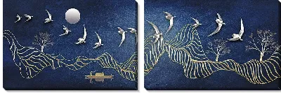 Модульная картина Птицы летят вдоль золотых гор