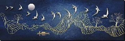 Постер Птицы летят вдоль золотых гор