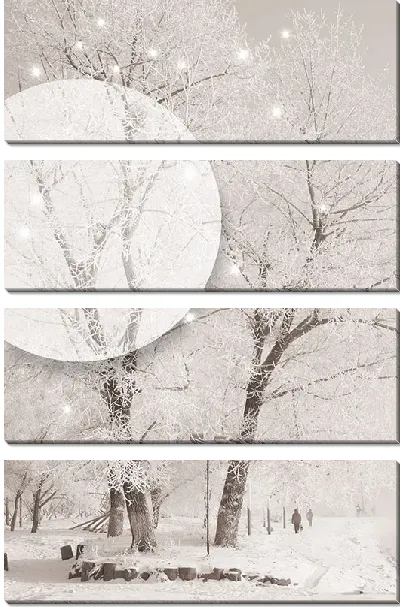 Модульная картина Белый круг на зимнем пейзаже