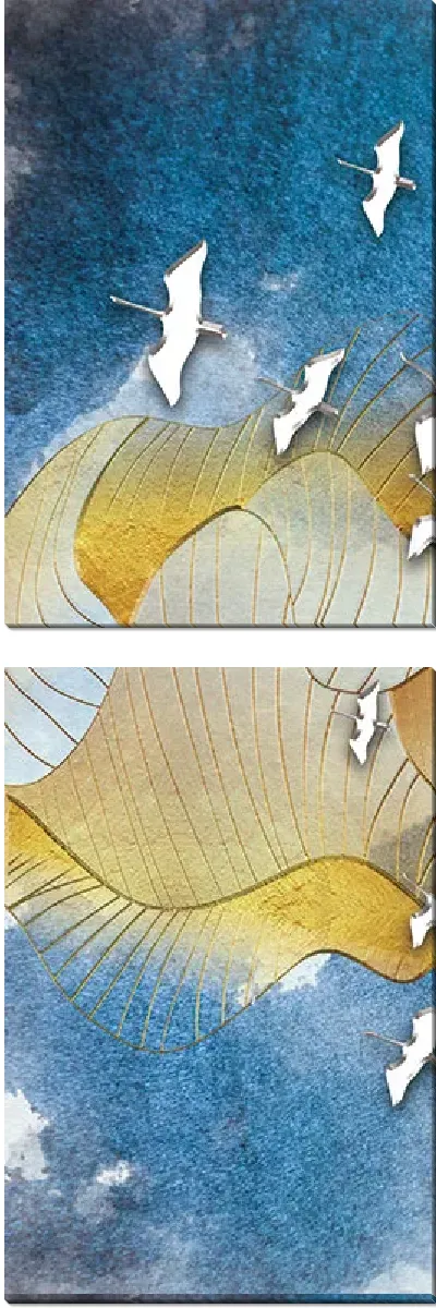Модульная картина Белые журавли и золотые линии