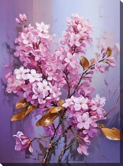 Картина маслом Сирень с золотыми лепестками