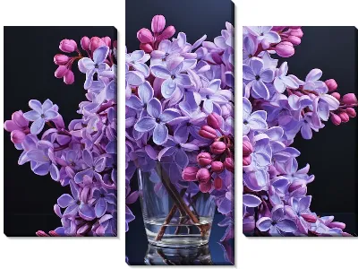 Модульная картина Сирень в стакане на темном фоне