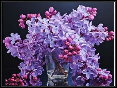 Картина Сирень в стакане на темном фоне