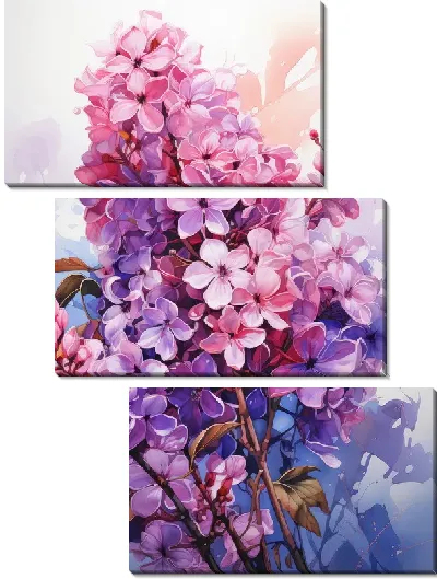 Модульная картина Сирень в стиле акварель