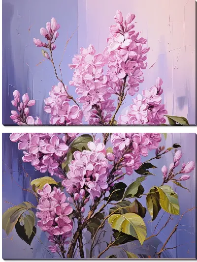 Модульная картина Сирень на фоне мастихин