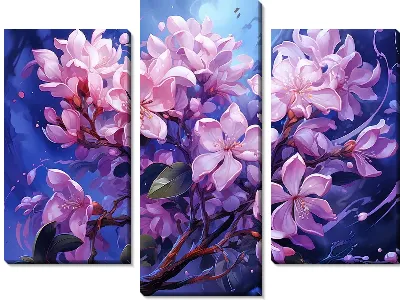 Модульная картина Магнолия на синем фоне