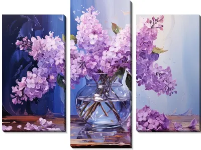 Модульная картина Букет сирени в вазе из стекла