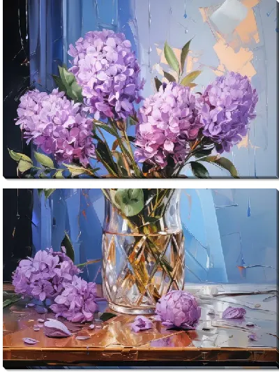 Модульная картина Букет сирени в прозрачной вазе №2