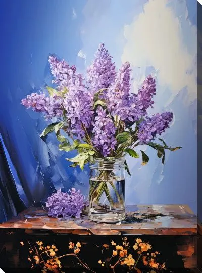 Картина маслом Букет сирени на столе