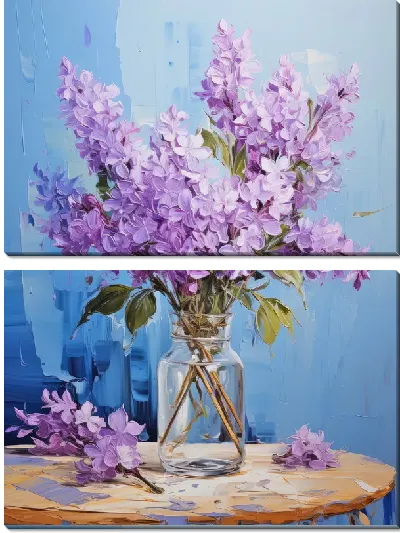 Модульная картина Букет сирени на круглом столе