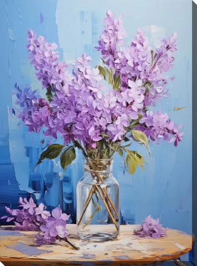 Картина маслом Букет сирени на круглом столе