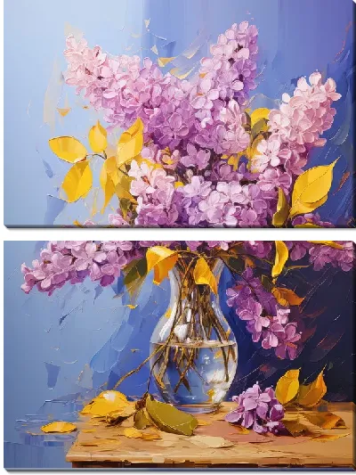 Модульная картина Букет сирени с желтыми листьями