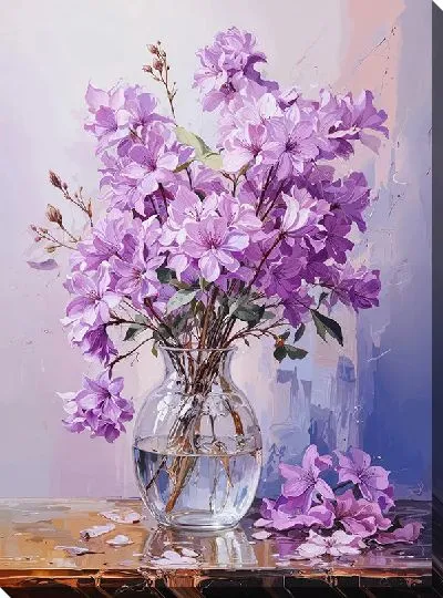 Картина маслом Натюрморт с сиренью в вазе