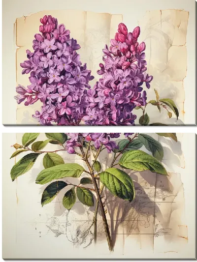 Модульная картина Сирень в стиле винтаж