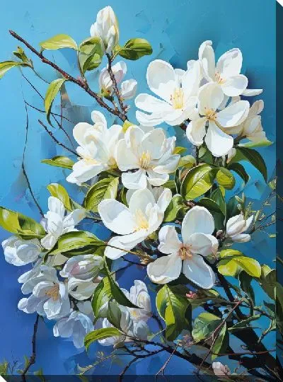 Картина маслом Белая магнолия на веточке