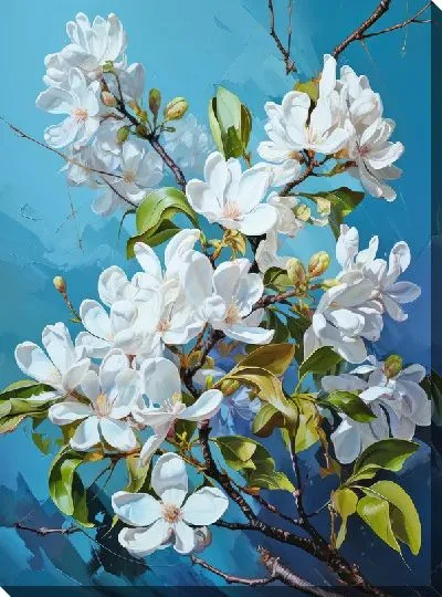 Картина маслом Белая магнолия на веточке №2