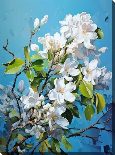 Картина маслом Белая магнолия на веточке №3