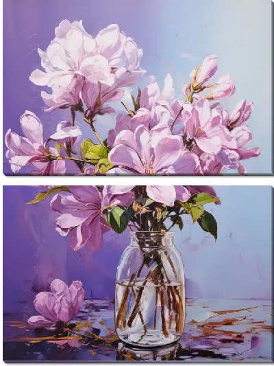 Модульная картина Сиреневая магнолия в вазе