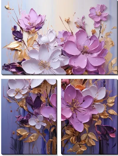 Модульная картина Весенний букет с золотыми листьями