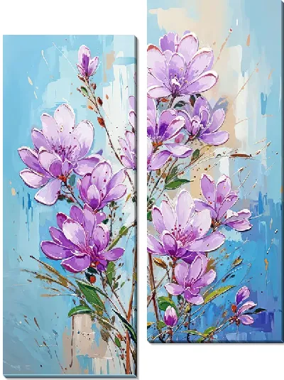 Модульная картина Сиреневая магнолия на голубом фоне