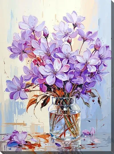 Картина маслом Сиреневые цветы в вазе