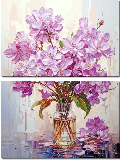 Модульная картина Цветущая сирень в прозрачной вазе