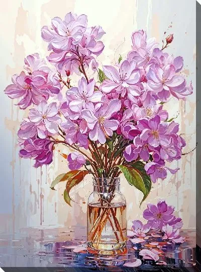 Картина маслом Цветущая сирень в прозрачной вазе