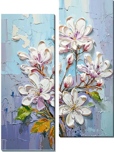 Модульная картина 3Д сакура в сиреневых тонах