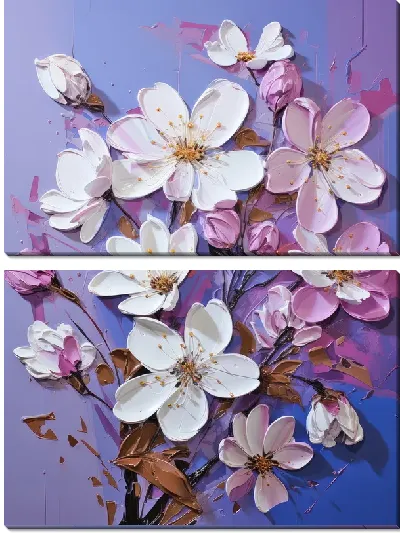 Модульная картина Объёмные цветы на синем фоне