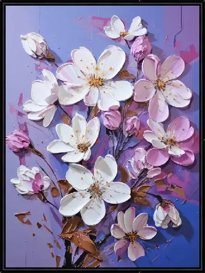 Картина Объёмные цветы на синем фоне