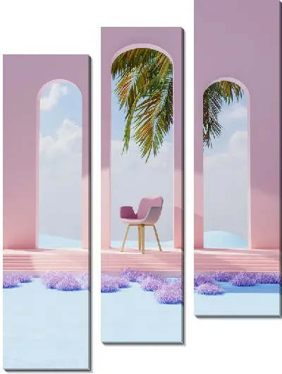 Модульная картина Сиреневый стул рядом с арками