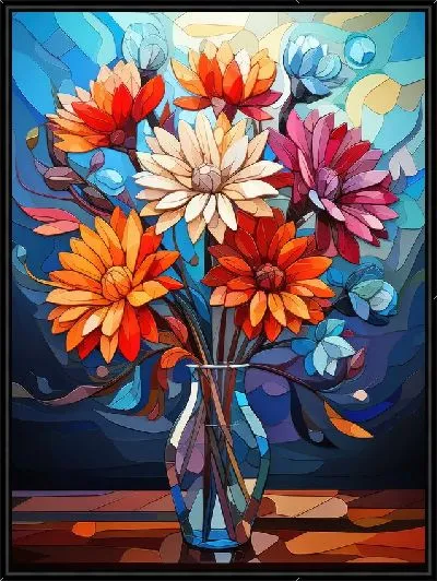 Картина Натюрморт с астрами в стиле кубизм