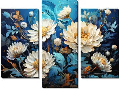 Модульная картина Белые астры на синем фоне