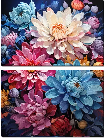 Модульная картина Разноцветные астры