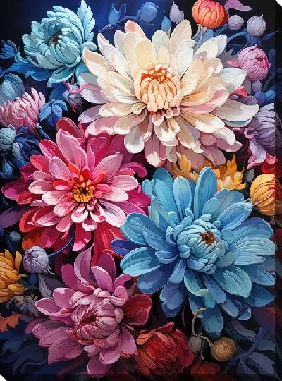 Картина маслом Разноцветные астры