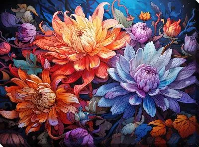 Картина маслом Яркие астры