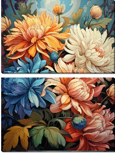 Модульная картина Астры в стиле винтаж